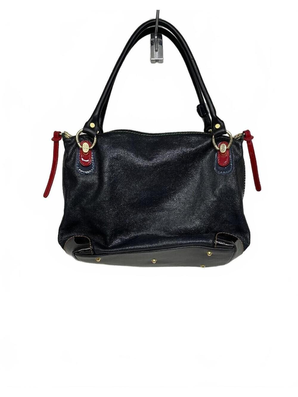 Marino Orlandi Genuine Leather Handbag Black Red Blue Gold Hardware 16in